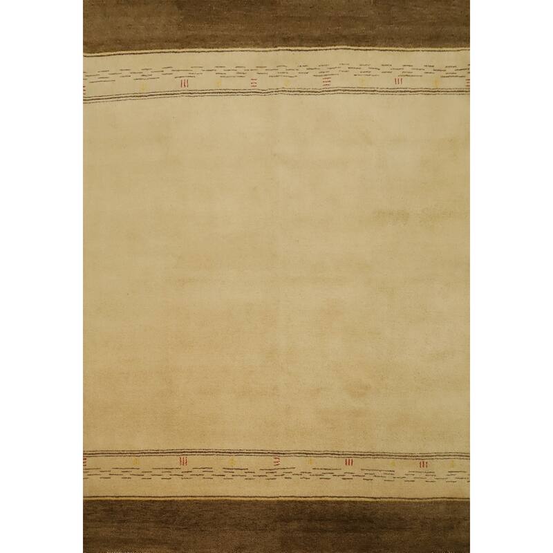 Hand Knotted Oriental 100% Wool Carpet Modern Geometric Beige & Ivories Gabbeh Area Rug - 9' 11'' X 8' 3''