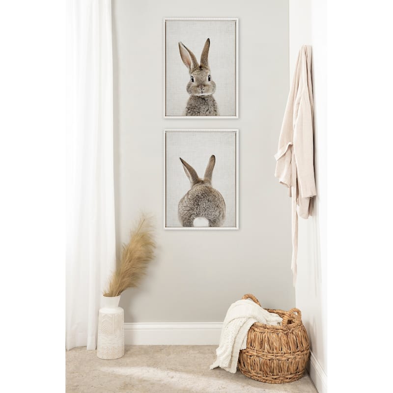 Sylvie Beaded Bunny on Linen Framed Canvas Set by Amy Peterson