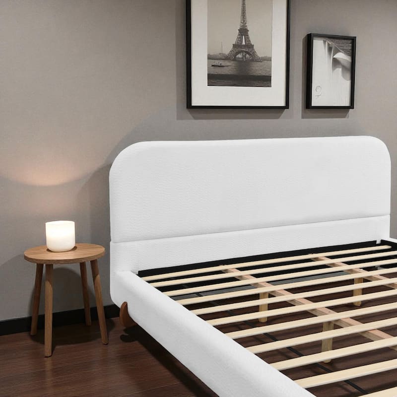 Modern Upholstered Bed Frame with 4-Inch Thick Panels, Fabric Design and Solid Rubberwood Legs, California King/King