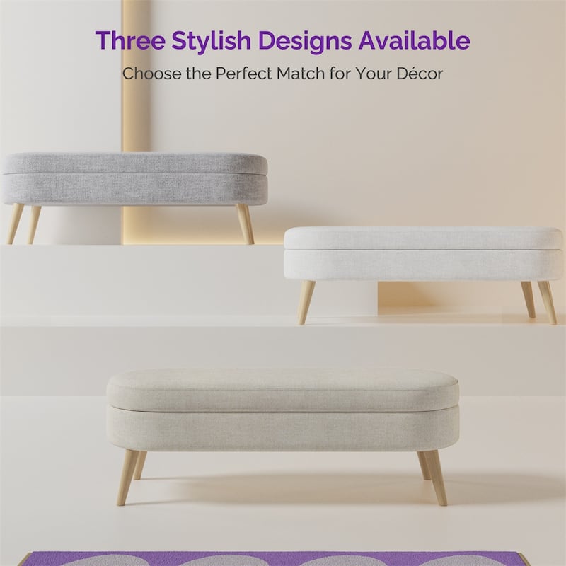 Oval Storage Bench for Living Room/Bedroom/End of Bed/Entryway, 43.5" Linen Fabric Upholstered Entryway Bench