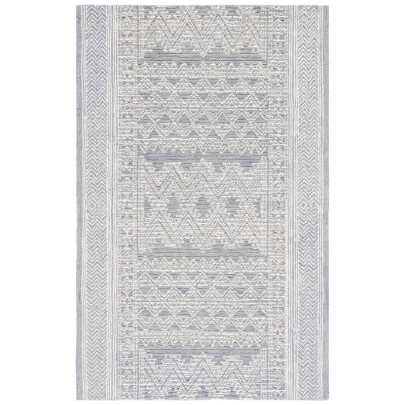 SAFAVIEH Handmade Abstract Magbula Rustic Wool Rug - 6' Square - Light Blue/Ivory