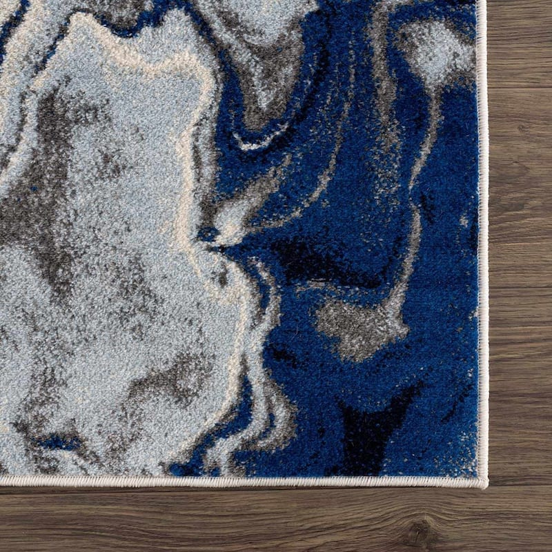 Hauteloom Glendon Living Room, Bedroom Area Rug - Blue, Charcoal, Teal - 2' x 2'11"