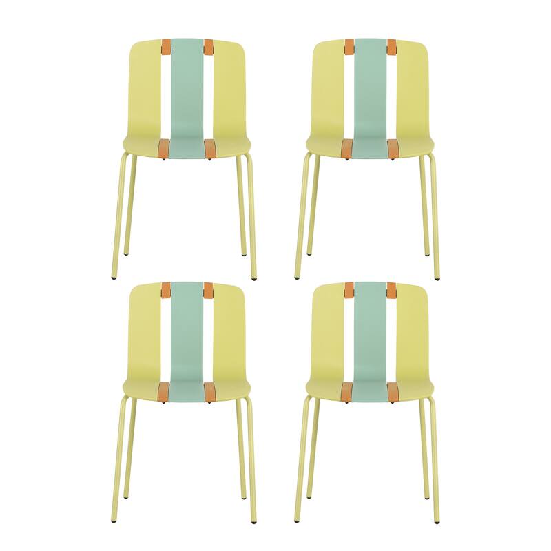 Modern Striped Chairs w/ PP Seats & Metal Legs, Indoor/Outdoor, 4-Pack - Grain Yellow,Haze Green,Tropical Orange