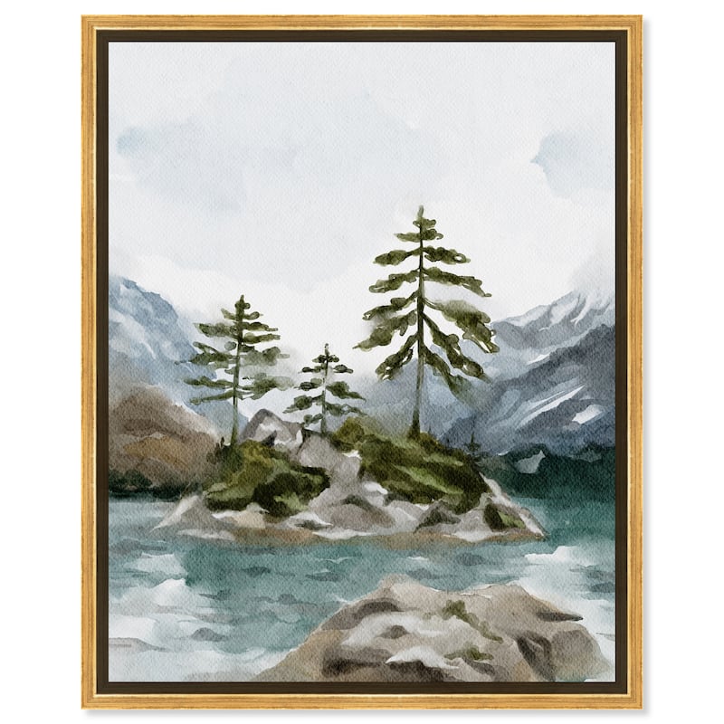 Art Remedy Cold Winter Lake Framed Landscape 1 Piece Canvas Wall Art Watercolor Style - 25 x 31 - Gold