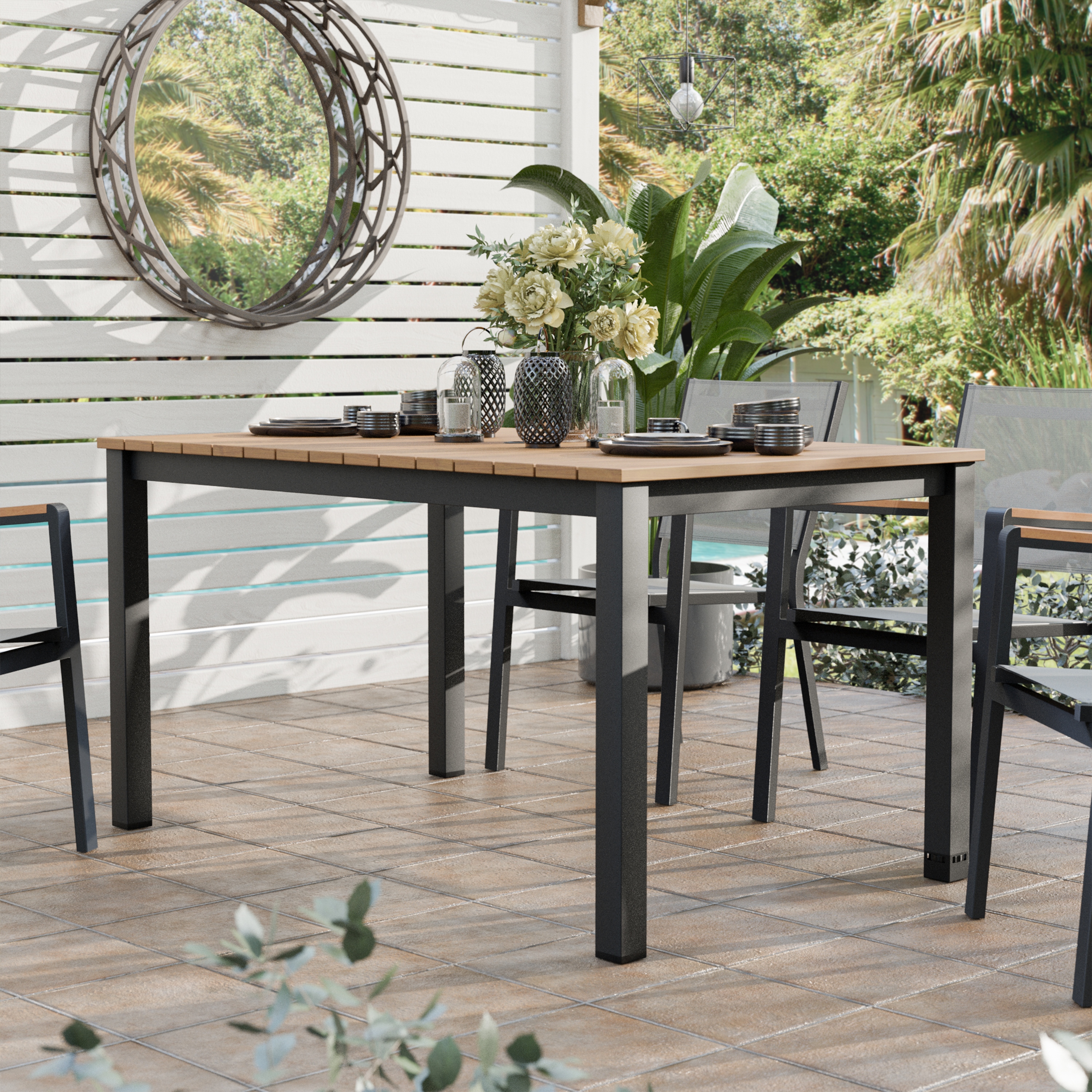 Teak dining table with umbrella hole best sale