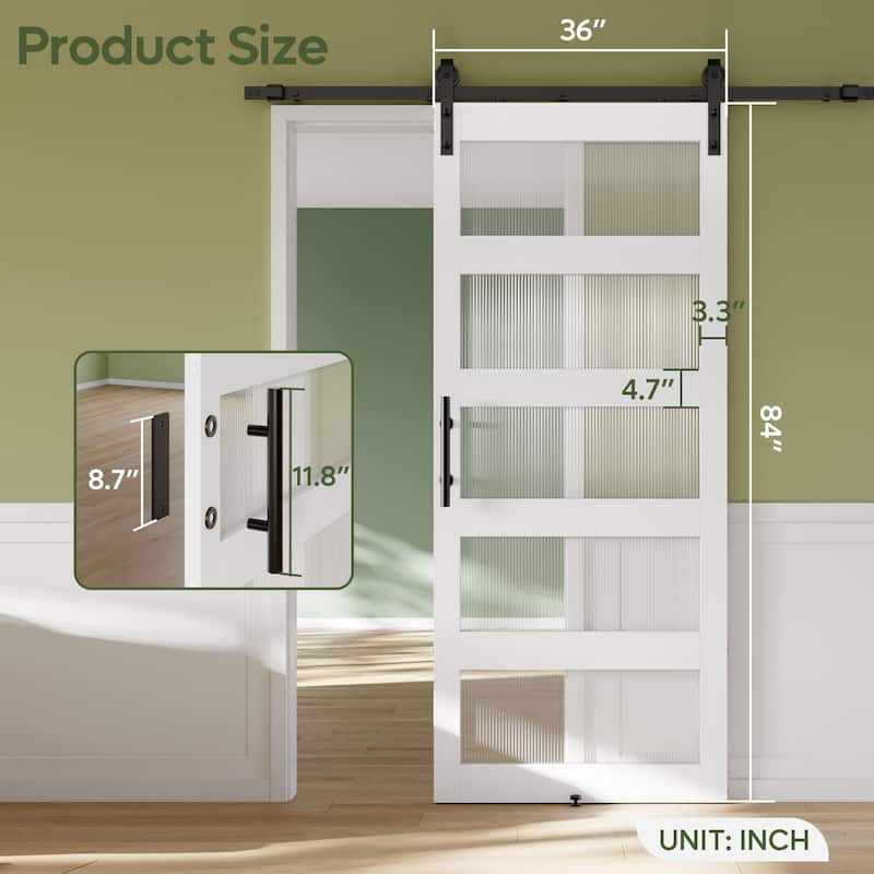 36 in × 84 in Sliding Frosted Glass Barn Door Interior Door with Installation Hardware Kit - N/A