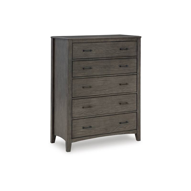 Illian Tall Dresser Chest, 5 Large Drawers, Gray Brown Solid Hardwood