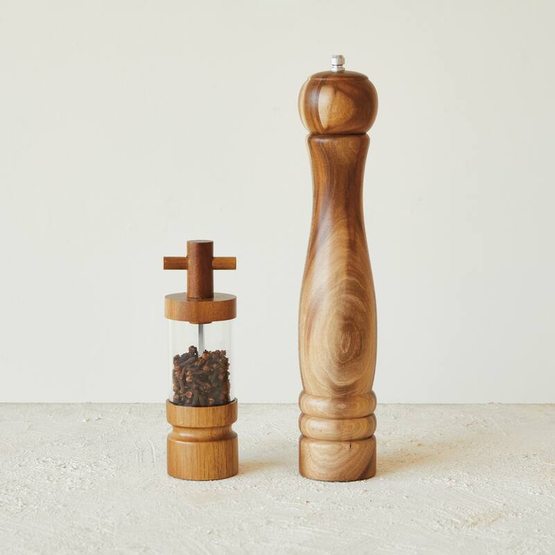 Acacia Wood Salt and Pepper Mill - 2.4"L x 2.4"W x 12.0"H - 2.4"L x 2.4"W x 12.0"H