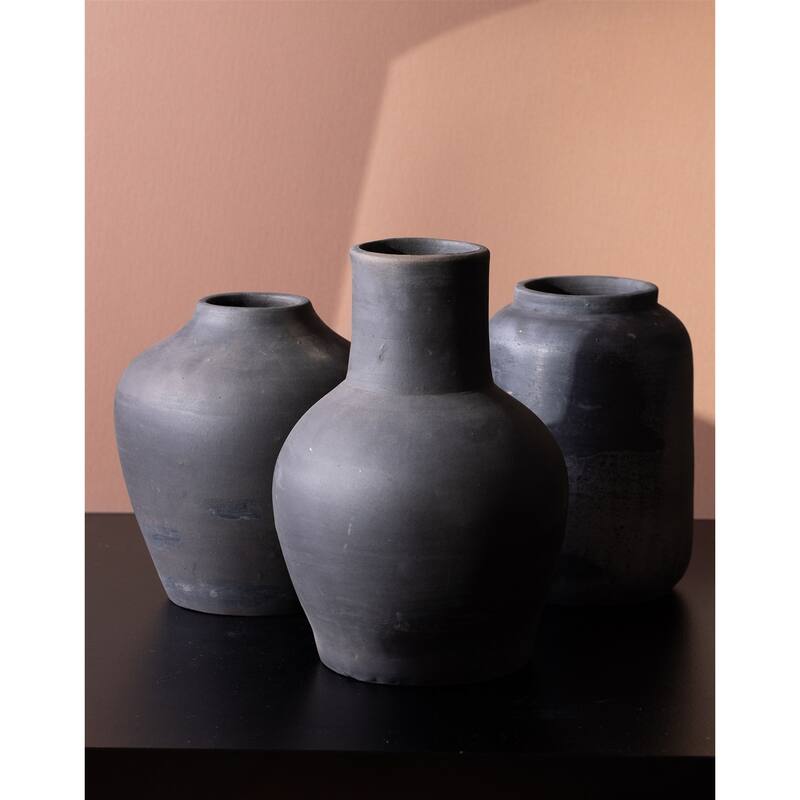 Black Terracota Vase 9.5"H - Black