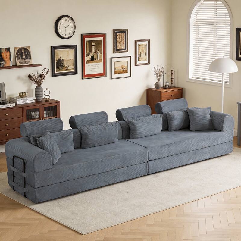 Oversized Convertible Sleeper Sofa Bed, L Shape Modular Sectional Cloud Sofa with Fixed-Shape Frame, Boneless Couch with Pillow