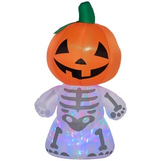 6ft Halloween Inflatables Outdoor Decorations, Smiling Skeleton Ghost with Pumpkin Head with LED lights