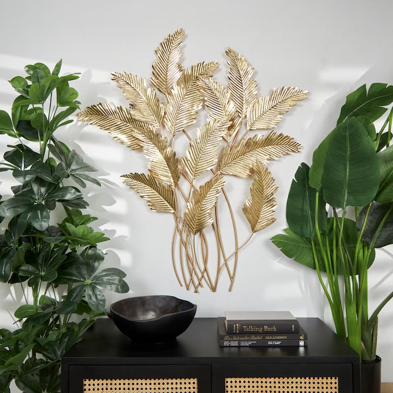 Gold Metal Layered Leaf Home Wall Decor - Gold