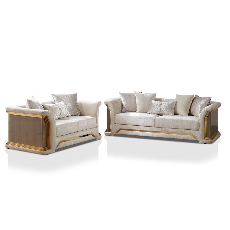 Furniture of America Ospray V Glam Upholstered Metallic Taupe 2-Piece Sofa Set