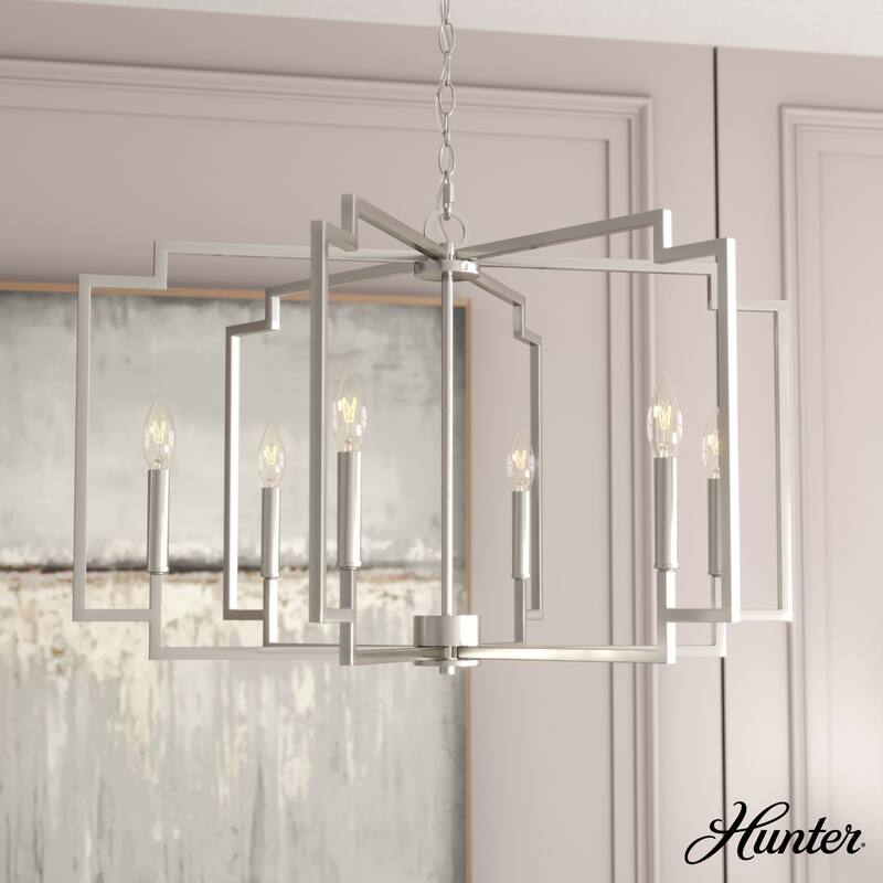 Hunter Zoanne 6-Light Modern Geometric Chandelier - Entry, Dining Room - Contemporary, Transitional - 30" - Brushed Nickel