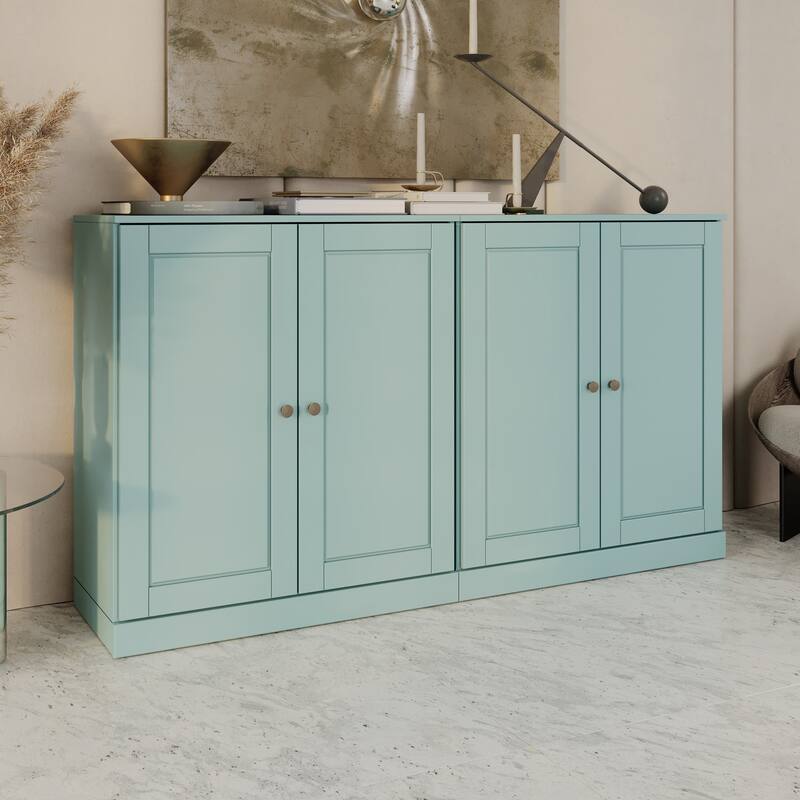 Palace Imports Solid Wood Sideboard, Raised Panel Doors, Adjustable Shelves - Aqua