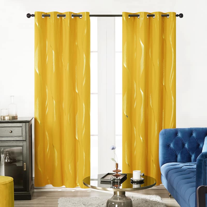 Deconovo Silver Wave 52 Width Curtain Panel Pair (2 Panel) - W42"x L63" - Mellow Yellow