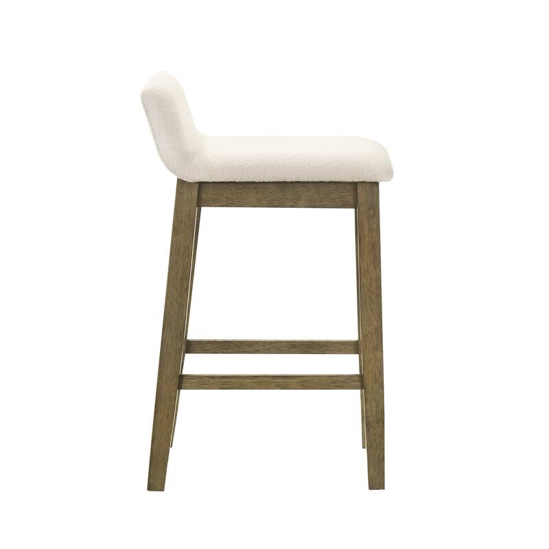 Annikah Low-Back Boucle Bar Stool, Counter Height Kitchen Barstool with Wood Legs