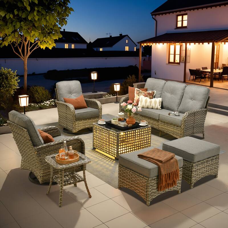 OVIOS 7-piece Patio Wicker Conversation Furniture Set