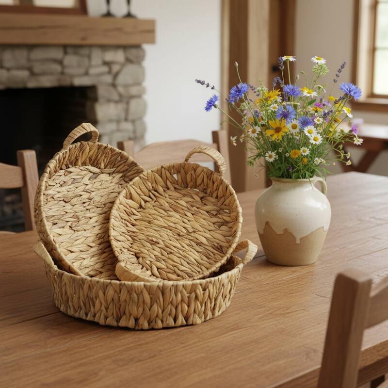 HomeRoots Set of Three Natural Water Hyacinth Basket - Medium