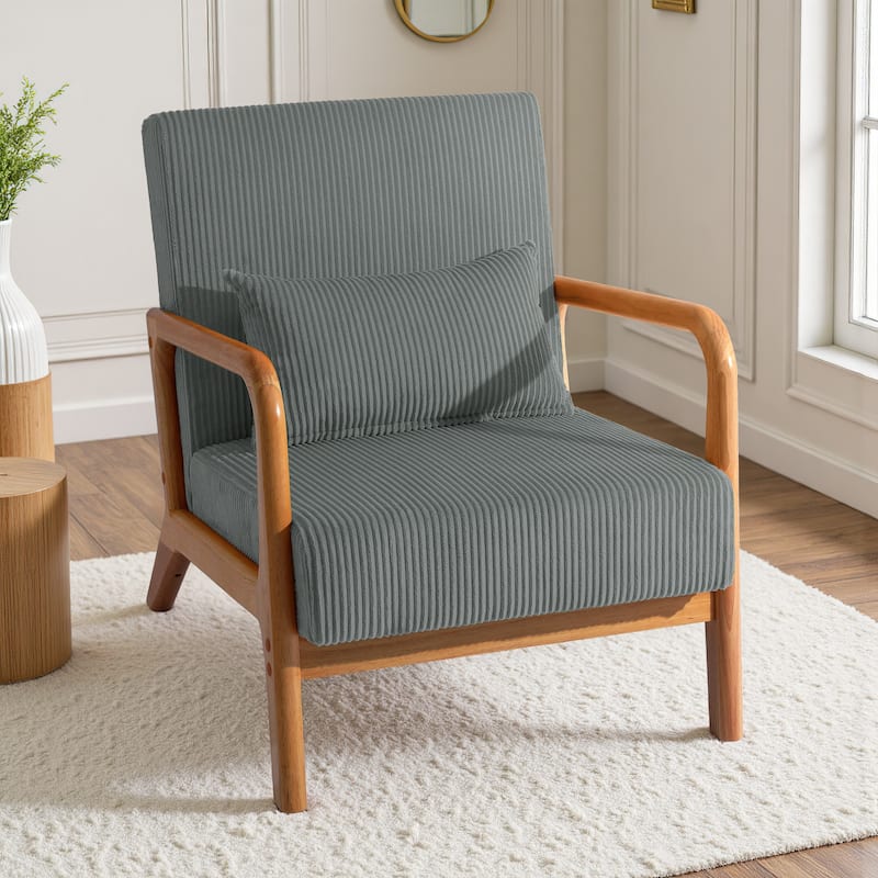 Uixe Mid Century Solid Wood Upholstered Corduroy Accent Chair
