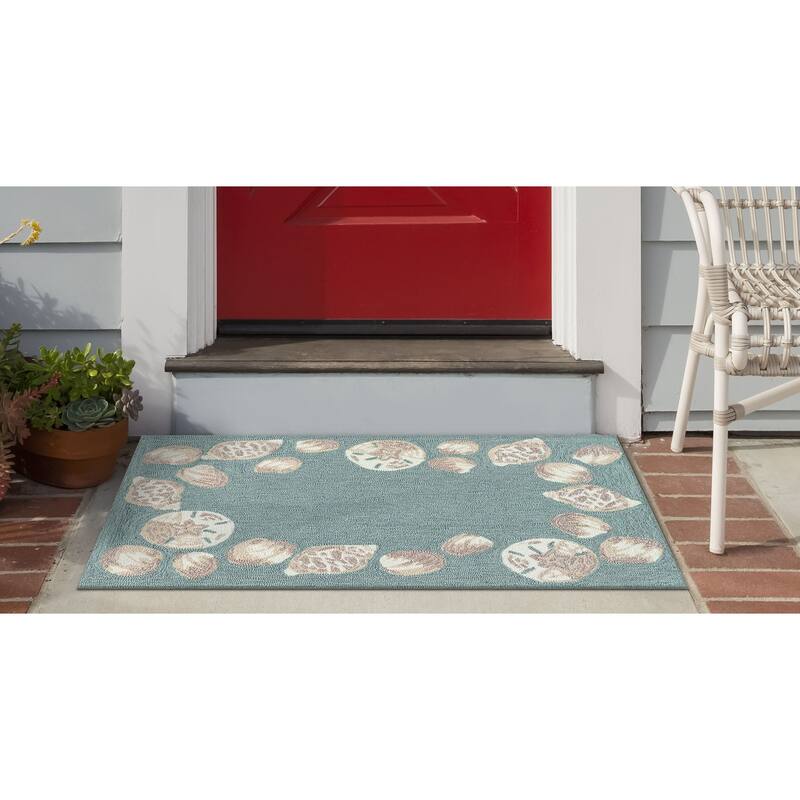 Liora Manne Capri Seashell Border Indoor/Outdoor Rug Aqua - 2' x 3'