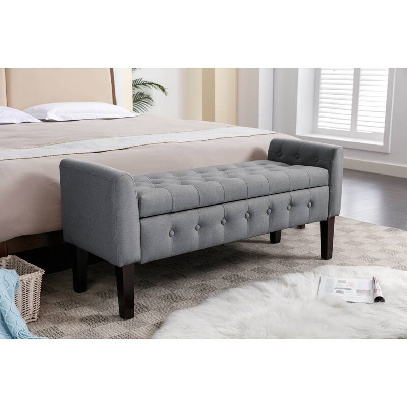 Porthos Home Inari Fabric Flip Top Storage Ottoman Bench with Rubberwood Legs