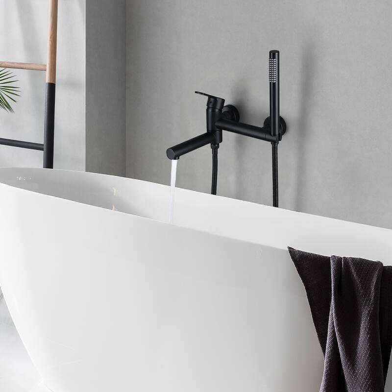Modland Wall-Mounted Bathtub Faucet with Hand Shower, NSF Certified, 1.59GPM Flow, 90 Rotatable, Gold/Black