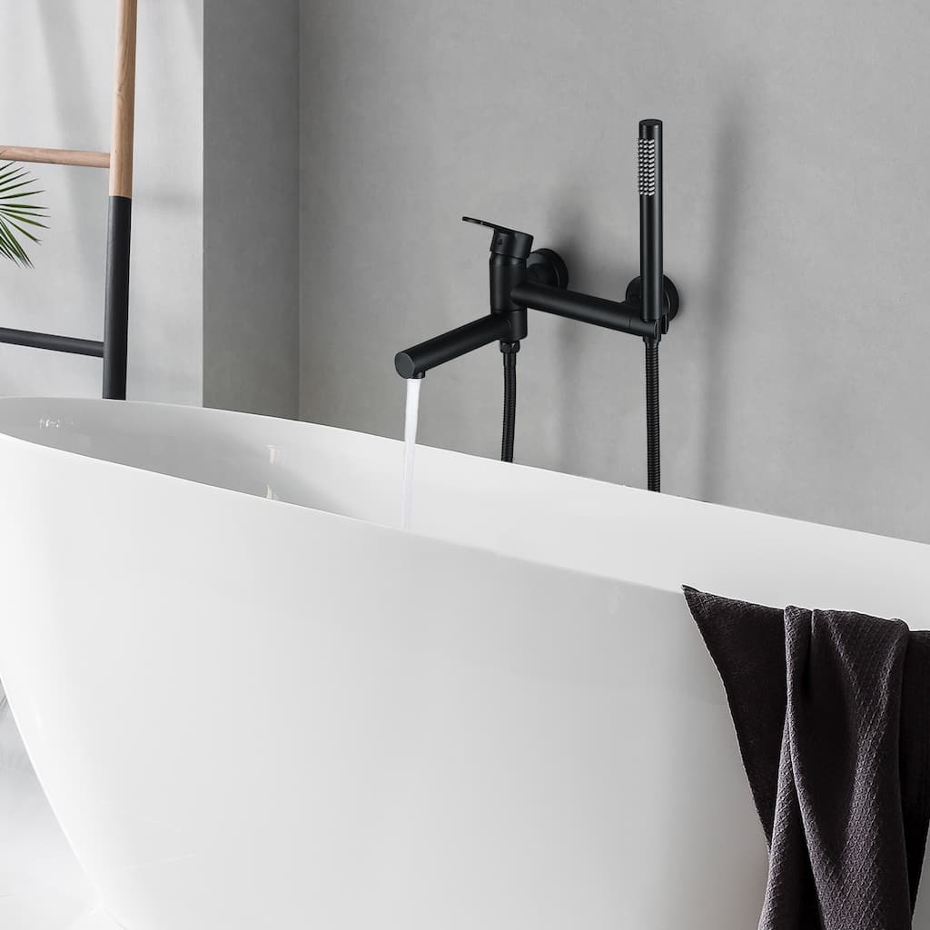 Modland Wall-Mounted Bathtub Faucet with Hand Shower, NSF Certified, 1.59GPM Flow, 90 Rotatable, Gold/Black