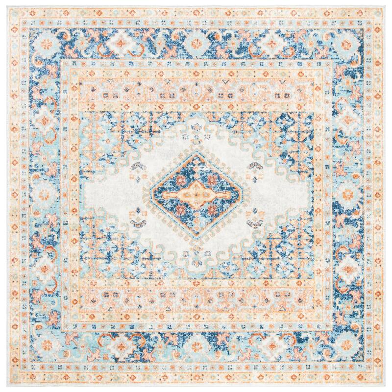 SAFAVIEH Aria Vyarka Shabby Chic Distressed Rug - 6'7" Square - Ivory/Navy