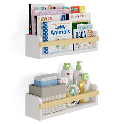 Wallniture Florida Wood Floating Shelves, Kids Room Wall Decor, White, Set of 2