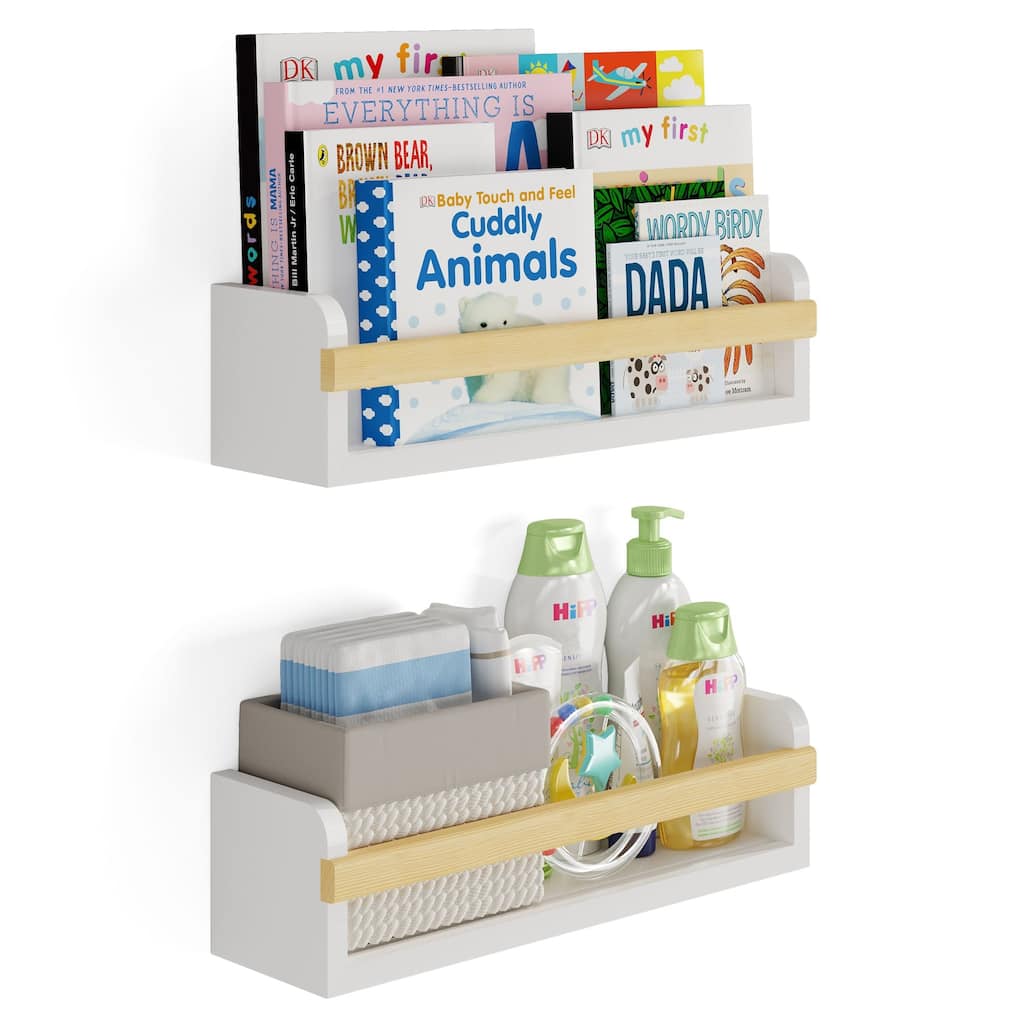 Wallniture Florida Wood Floating Shelves, Kids Room Wall Decor, White, Set of 2
