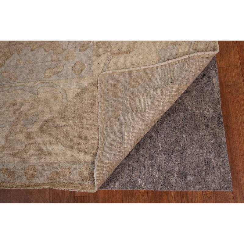 Vegetable Dye Oushak Turkish Rug Handmade Floral Beige Wool Carpet - 7'11" x 10'2"