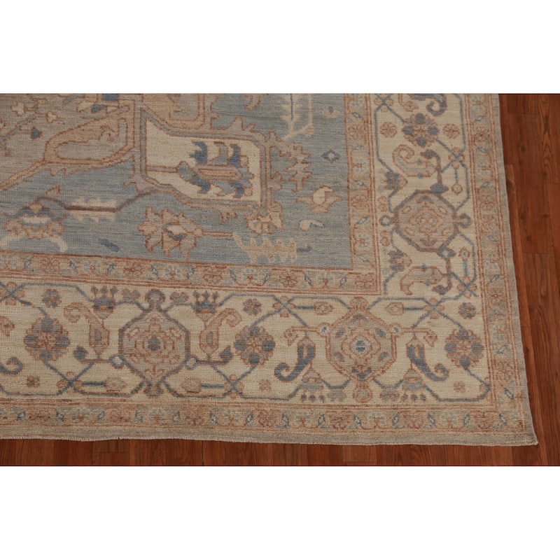 Hand Knotted Oriental 100% Wool Carpet Transitional Medallion Beige & Ivories Oushak Area Rug - 11' 8'' X 9' 3''