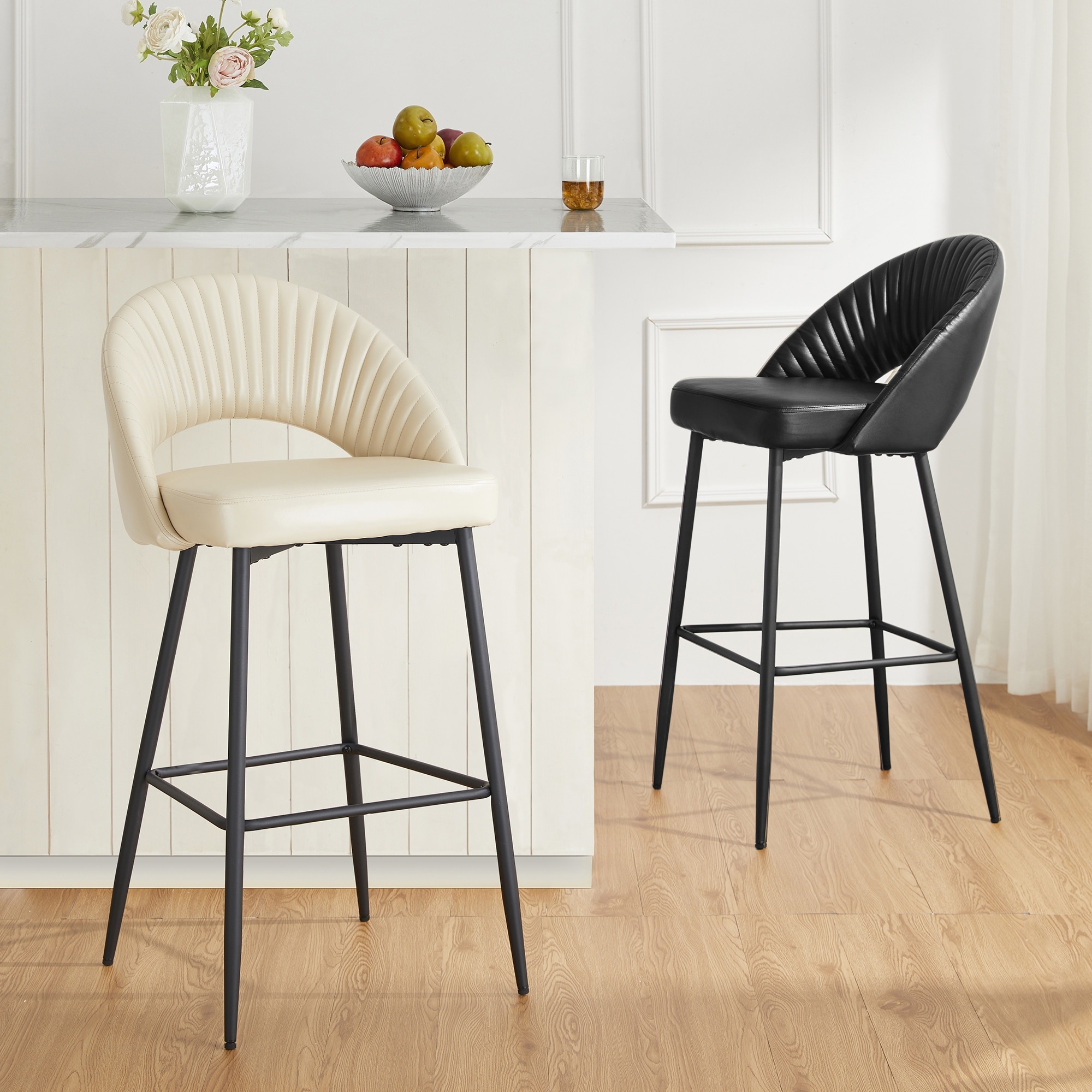 White leather bar new arrivals stools with black legs