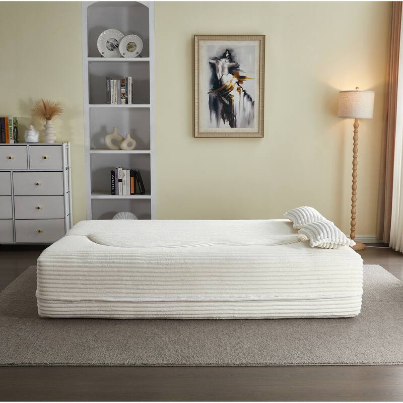 Floor Sofa With 2 Pillows,Convertible Plush Corduroy Foam-Filled Sleeper Sofa Bed,15" Full Size Folding Mattress,Guest Bed