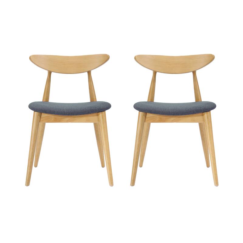 Set of 2 Retro Rubberwood Chairs with Ergonomic Back & Plush Cushions