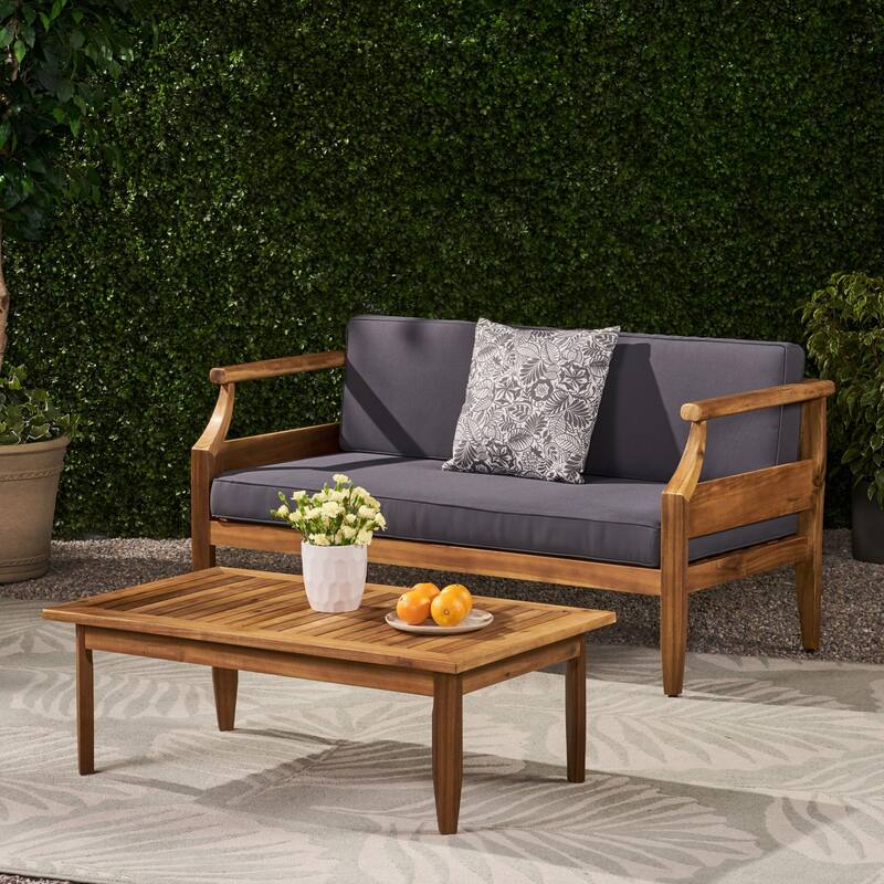 Outdoor Wood Frame Conversation Sofa Set of 2