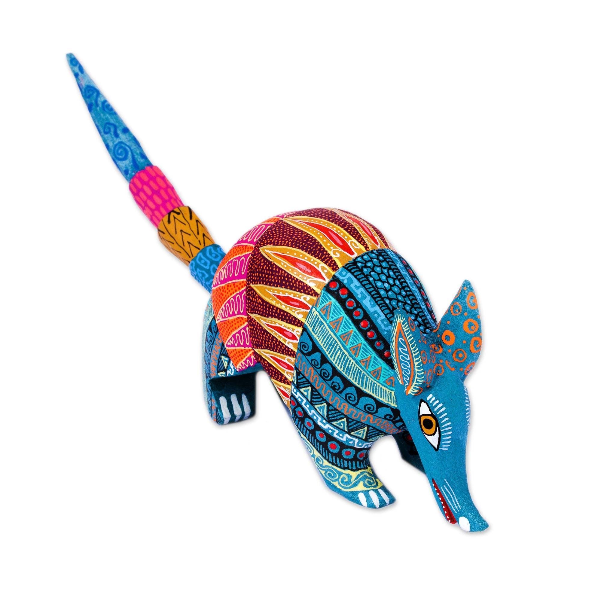 Novica Handmade Brilliant Armadillo Wood Alebrije Sculpture - 2.8" H x 2" W x 8.75" D