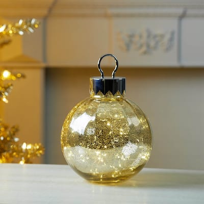 LED Lighted Mercury Glass Christmas Ornament - 13" - Gold
