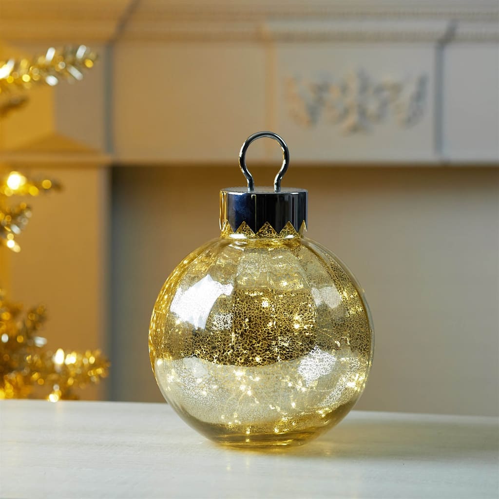 LED Lighted Mercury Glass Christmas Ornament - 13" - Gold