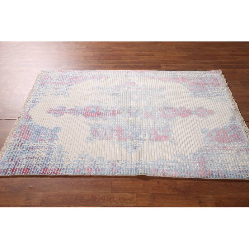 Abstract Accent Rug Hand-Knotted Striped Wool Carpet - 3'11"x 5'6"