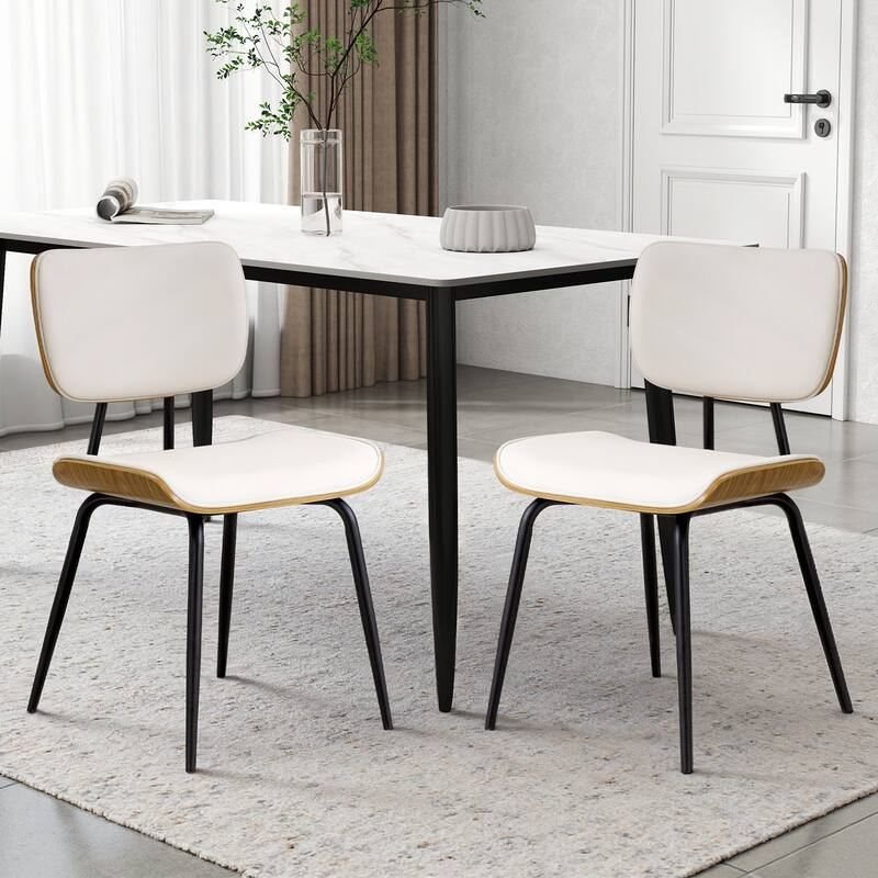 Faux Leather Upholstered Dining Chairs Set of 2/4 - 33.5"H x 19.3"W x 23"D - Set of 2 - White-PU back
