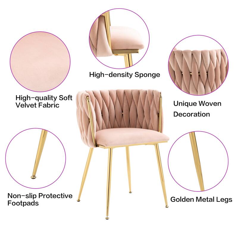 HOMEFUN Velvet Upholstered Tufted Side Dining Chair With Golden Legs（set of 2）