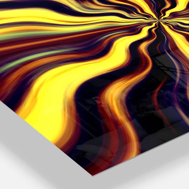 Designart 'Yellow Purple Black Fantasy' Abstract Digital Art Metal Wall Art