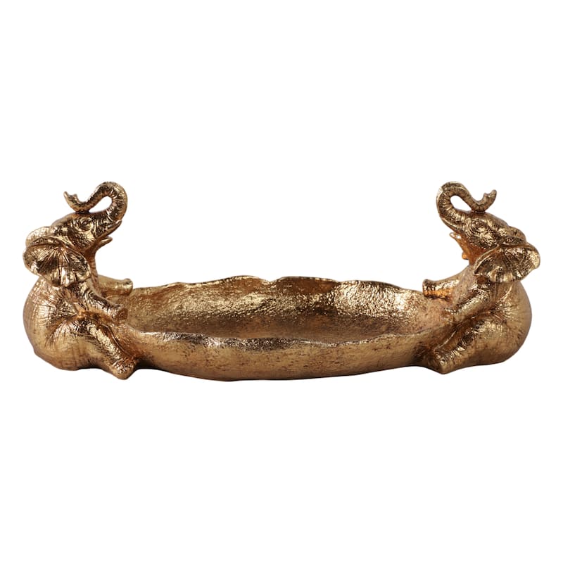 Resin Decorative Bowl Elephant Figurine Accents Glam Finish - 5" Gold - 13.5" x 6" x 5"
