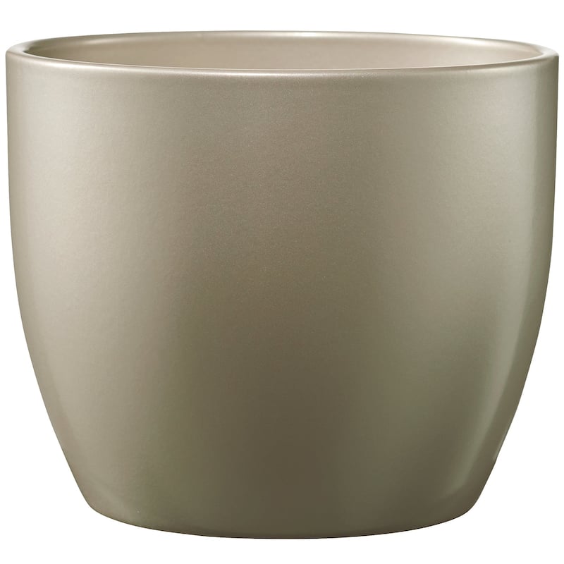 Basel Elegance Indoor Ceramic Plant Pot Kit Gray Beige Metallic with Soil Tools and Moisture Meter - 6.3" & 5.1"D