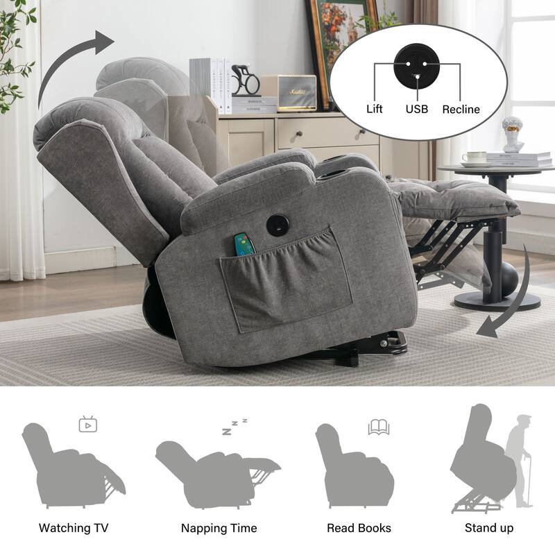Power Lift Recliners for Elderly with Heat and Massage Recliner Chair with Infinite Position and Side Pocket,USB Charge Port