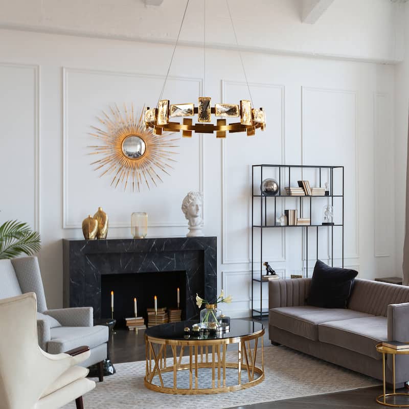 Modern 1-Light LED Crystal Drum Chandelier Glam Gold Ceiling Lights for Dining Room - D 26" x H 65.7" Max