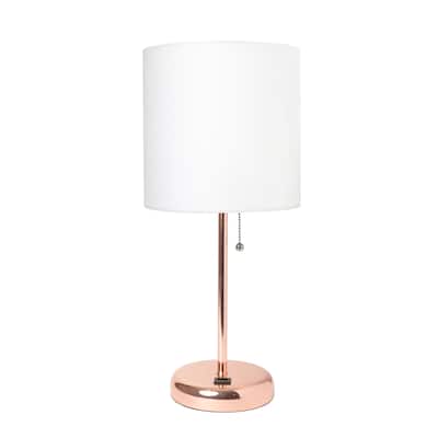 Contemporary Rose Gold Bedside Table Desk Lamp with Drum Shade - 19.5" - White