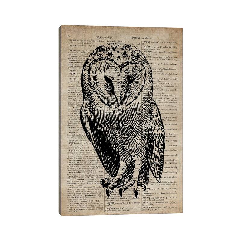 iCanvas "Owl Etching Print V On Old Dictionary Paper" by FisherCraft Canvas Print